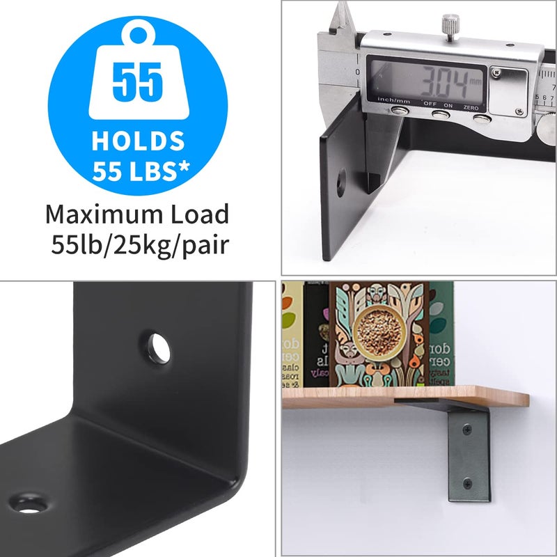 YUMORE L Brackets Heavy Duty  5x3x1.8 Inch Stainless Steel Shelf Brackets Wall Mounted for Floating Shelves Industrial Farmhouse  Includes Hardware  Rustic Black  Pack of 4 - Image 5